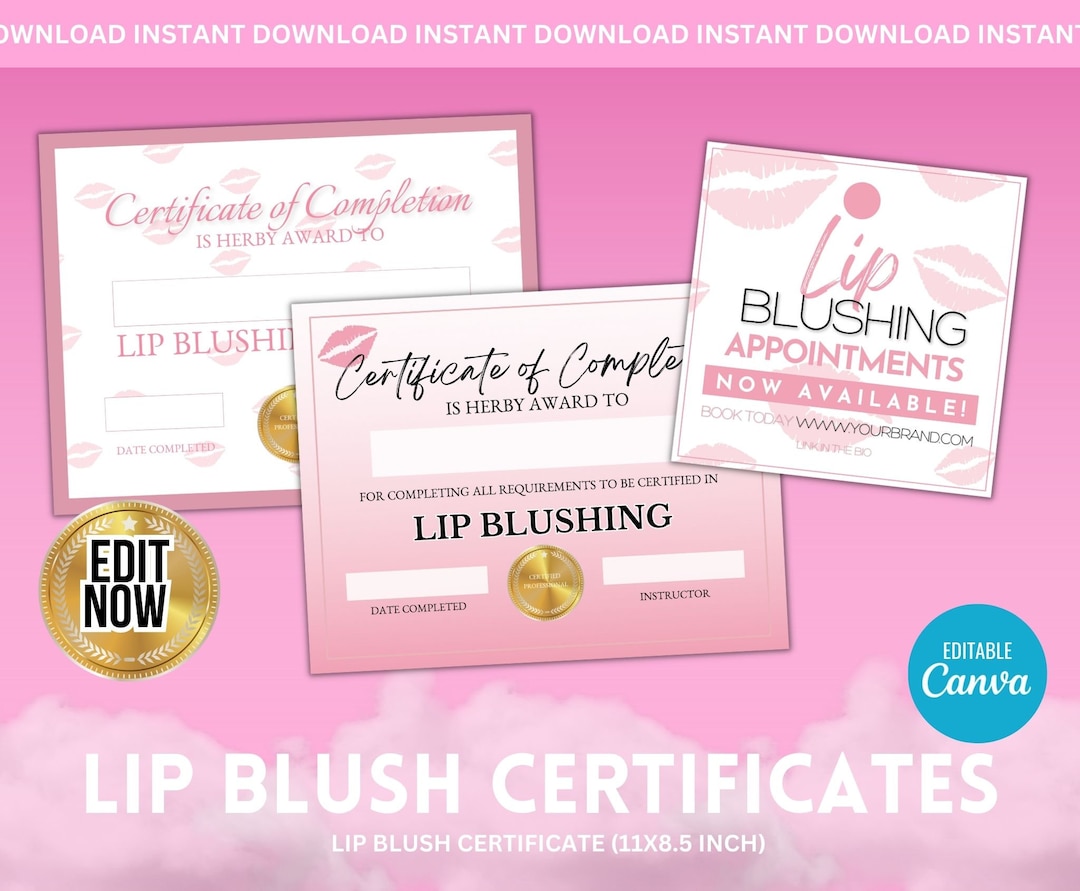 PMU Lip Blush Certificate, Certificate of Completion, Lip Blush, Micropigmentation, PMU