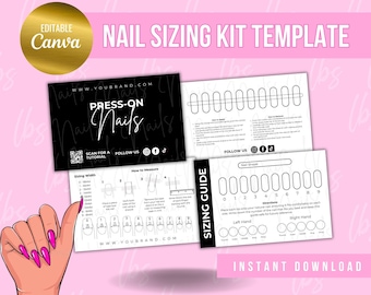 Press On Nails Templates Press On Nail Instruction Cards, Press On Nail Aftercare Card, Pink Press On Nail Packaging, Nail Sizing Kit Design