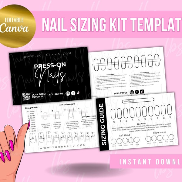 Press On Nails Templates Press On Nail Instruction Cards, Press On Nail Aftercare Card, Pink Press On Nail Packaging, Nail Sizing Kit Design