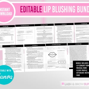 Lip Blushing Bundle, Lip Blush FAQ, Lip Blush Consent forms, Lip neutralization consent, pmu lips aftercare, Micropigmentation, lip blushing