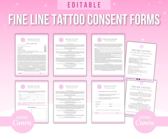 Fine Line Tattoo forms, tiny tattoo forms, tattoo consent forms, tattoo form Template, tattoo FAQ, tattoo aftercare Instruction, tattoo care