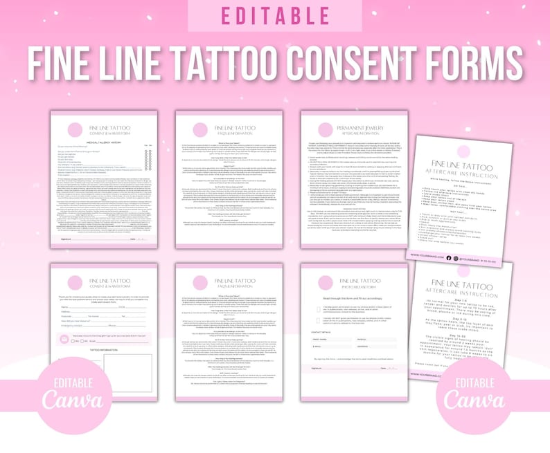 Fine Line Tattoo forms, tiny tattoo forms, tattoo consent forms, tattoo form Template, tattoo FAQ, tattoo aftercare Instruction, tattoo care image 1