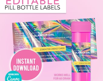 Etichetta per ciglia per bottiglia di pillola modificabile fai-da-te, etichetta per bottiglia di prescrizione, etichette adesive per ciglia