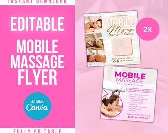 Mobile Massage Flyer, mobile massage services, Masseuse Therapist Template, travel massages, Therapeutic Massage, Massage Business flyer