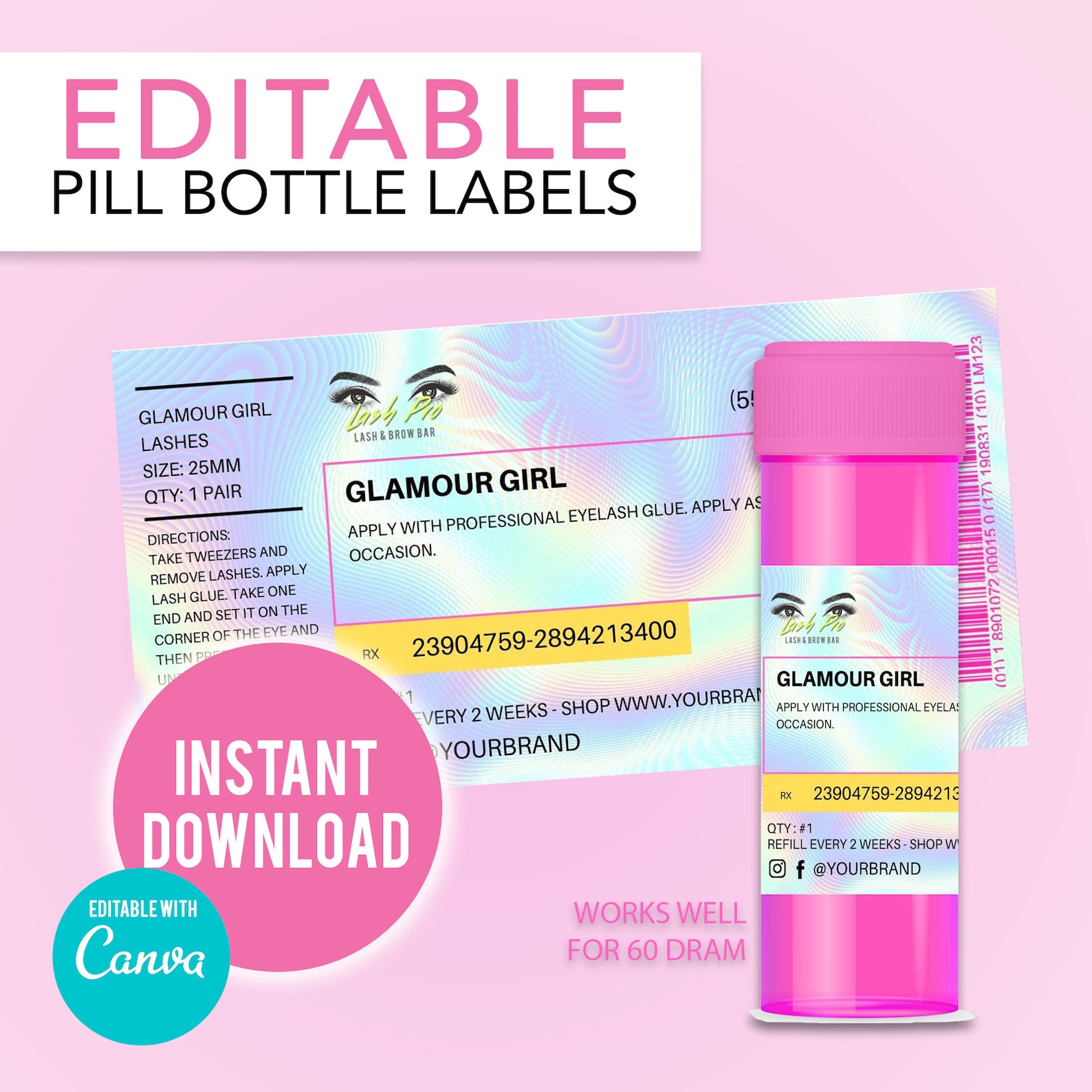 DIY Editable Pill Bottle Lash Label Prescription Bottle Etsy