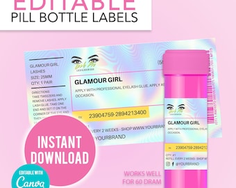 Etichetta per ciglia per bottiglia di pillola modificabile fai-da-te, etichetta per bottiglia di prescrizione, etichette adesive per ciglia