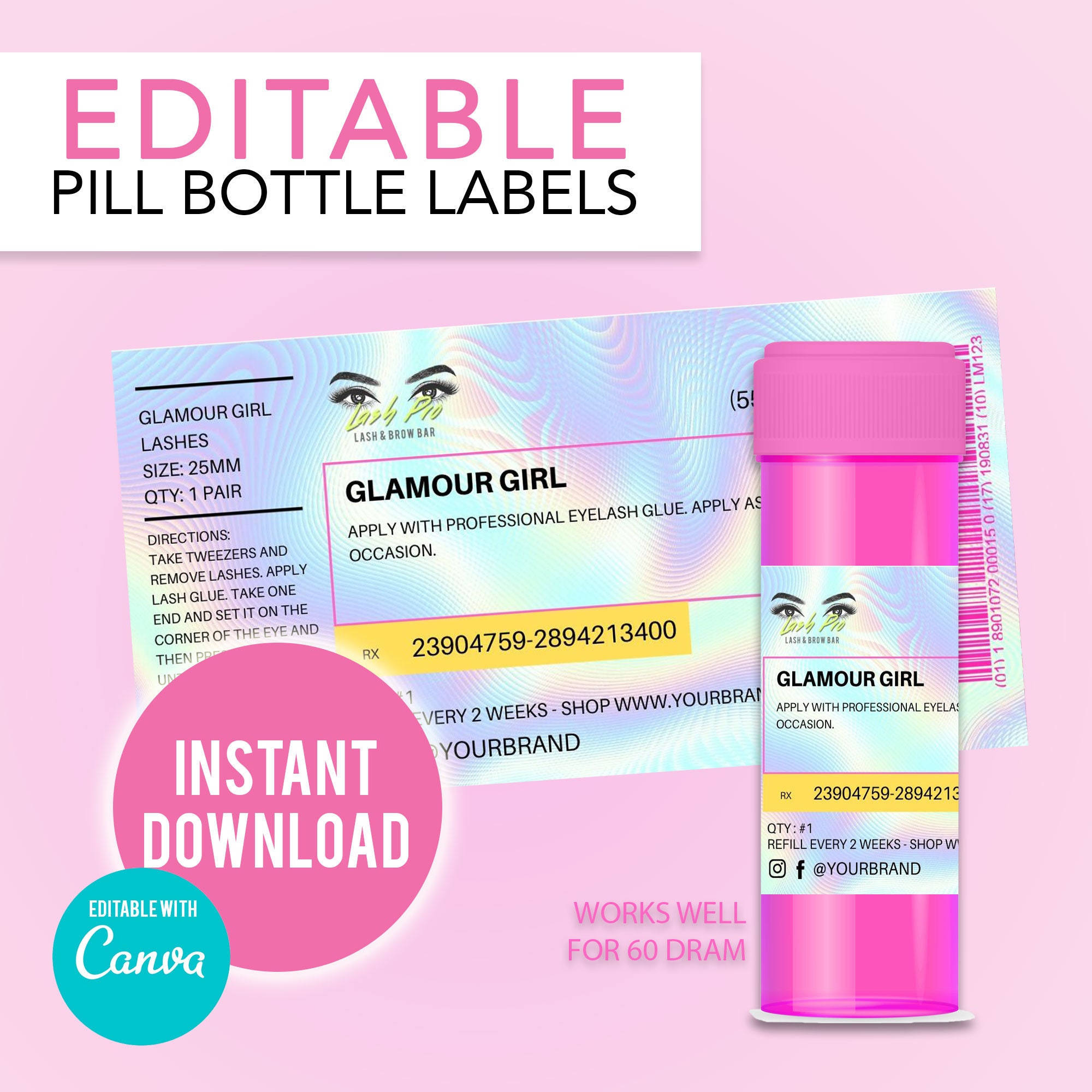 DIY Editable Pill Bottle Lash Label Prescription Bottle Etsy