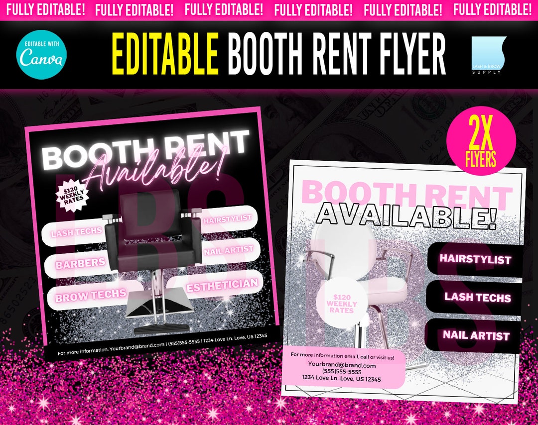 Booth Rental Flyer, Chair Rental, Salon Room, Salon Flyer, Salon Chair