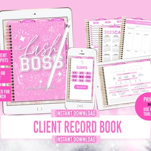 Libro de registro de clientes de pestañas digitales, libro de registro de clientes, Lash Tech Planner, Lash Business Forms, Belleza, Diario del cliente, Planificador de citas