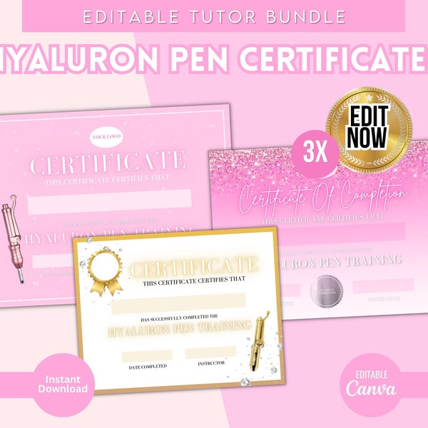 Hyaluron Pen Certificate, Certificate of Completion, Hyaluron Pen Diploma, Student Certificate, Dermal Filler, Lips, Printable PDF