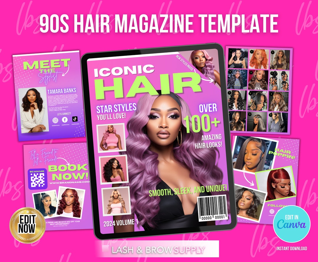 90s Hair Magazine Template, Hair Book, Hair Magazine, 90s Hair Magazine