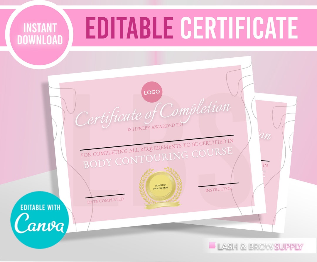 Editable Body Contouring Certificate, Body Sculpting, Body Wrap