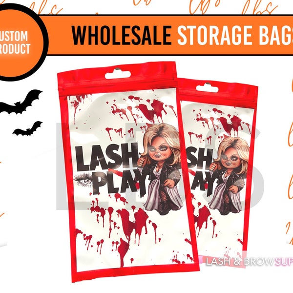 Eyelash Storage Bags, Mink Eyelash Line, mylar bags, party bags, Lash Packaging, Cosmetic bag, Custom Lash Line - bride of Chucky, Halloween