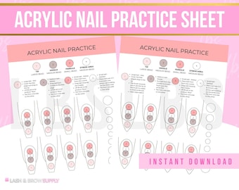 Acrylic Nail Practice Sheets, Bead Practice, Acrylic Application Practice, Acrylic Nails Ratio Practice Sheets, Acrylic Application Forms