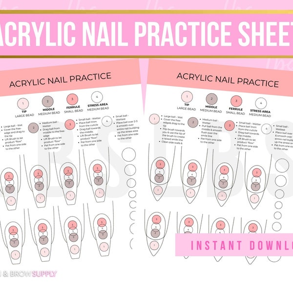 Acrylic Nail Practice Sheets, Bead Practice, Acrylic Application Practice, Acrylic Nails Ratio Practice Sheets, Acrylic Application Forms