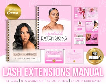 Lash Manual, Lash Extensions Manual and Lash Mapping Training manual, Editable Training Manual, Lash certificate, Lash Flyer, Learn Teach