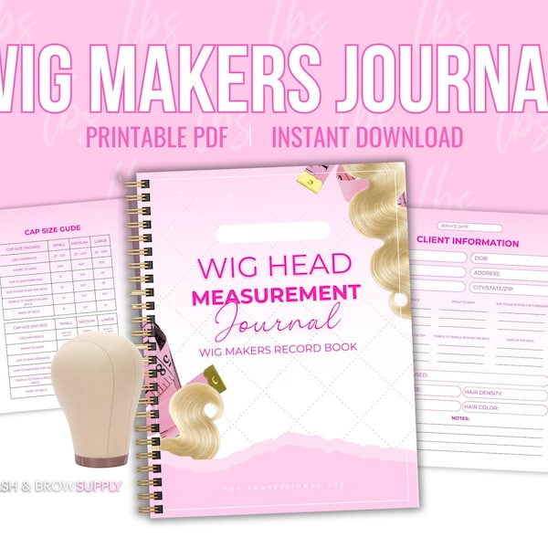 Head Measurements Journal For Wig Makers, wig measurement sheet, Wig Cap Sizing Chart, How to Measure Your Head for A Wig, Wig sizing chart