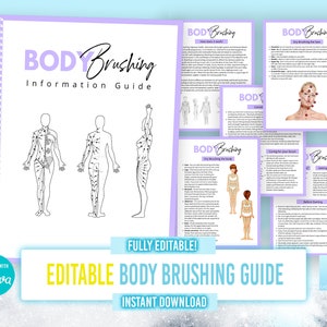 Puede incluir: Una guía editable para el cepillado corporal con ilustraciones del cuerpo e instrucciones sobre cómo cepillar en seco la cara, el cuerpo y la boca. La guía es totalmente editable e incluye el texto "Body Brushing Information Guide" y "Editable Body Brushing Guide".