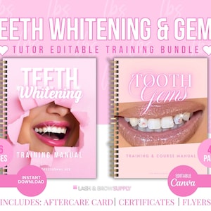 Tooth Gems Training Guide, Teeth whitening training Manual Template, teeth whitening aftercare, Tooth Gems Certificate, dentistry flyer, pdf
