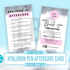 Hyaluron Pen, Hyaluron Pen aftercare, Needless Lip Filler Aftercare Cards, Printable PDF, Esthetician, Brandable Forms, Beauty, Lips