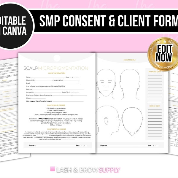 SMP Consent Form, Scalp Micropigmentation Form Template, Scalp Micropigmentation Consent and Consultation Form, Permanent Makeup Forms