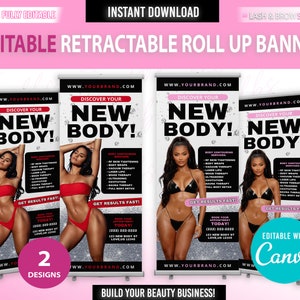 Body Contouring Retractable Banner, Roll Up Banner template, Body sculpting, Pop Up shop, Pop Up banner, Body Sculpting Banners, Beauty