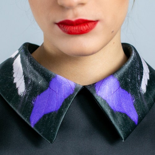 Custom silk shirt, with a purple, butterfly wing collar, detachable shops collar shirt, butterfly silk shirt, butterfly, silk blouse, silk top,