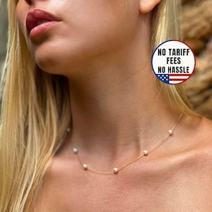 14k Gold Pearl Necklace, Dainty Freshwater Pearl Necklace , Tiny pearl Necklace, Bridesmaid Gifts,  Gift for Her, Delicate Necklace