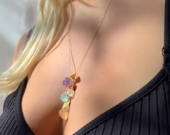 Personalized Family Tree Necklace: Custom Birthstone Initial Necklace, Gold Filled