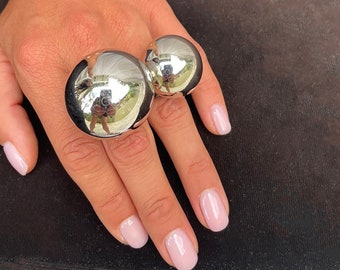 Extra Large Silver Ring Oversized Ring  Statement Oversized Ring Giant Ring  Huge ring  Full Finger Ring XXL Ring Huge Double Bubble Ring