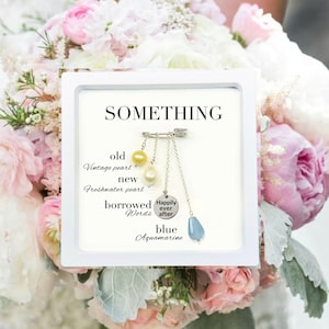 Quelque chose de bleu pour la mariée-cadeau de shower de bébé-la mère à la mariée-cadeau de robe de mariée-breloque bouquet de mariée-quelque chose de bleu-maman à la mariée-or