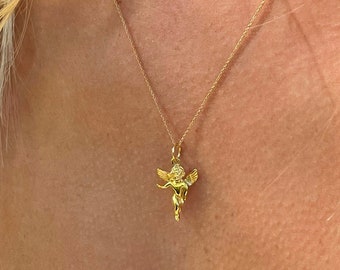 14k Solid Gold Guardian Angel Necklace for Women | Gold charm necklaces , Archangle Protection Necklace | Saint Micheal Pendant Necklace