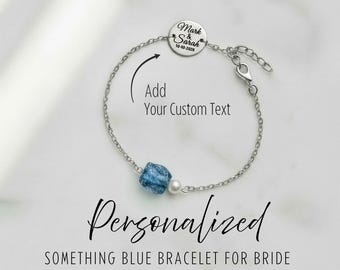Bridal Shower Gift Bracelet Personalized Something Blue for Bride to Be Solid Silver