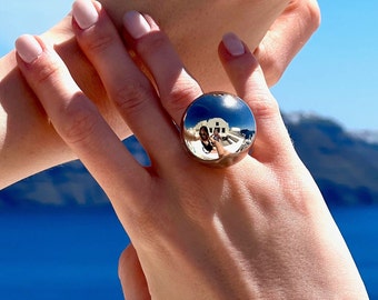 Silver Dome Ring: Adjustable Statement Ball Ring