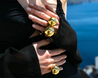 Gold Ball Ring Set: Adjustable Statement Rings, XL Dome Rings