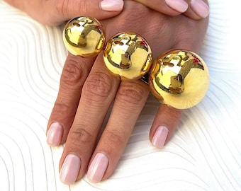 Gold Three Finger Ring: Chunky Adjustable Statement Ring
