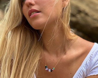 Pisces Zodiac Necklace: Raw Crystal Astrology Choker, Sterling Silver