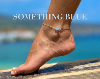 Something Blue Anklet Gold and Silver, Something Blue, Bridal Shower Gift, Something Blue for Bride, Wedding Jewelry, Bridal Ankle Bracelet