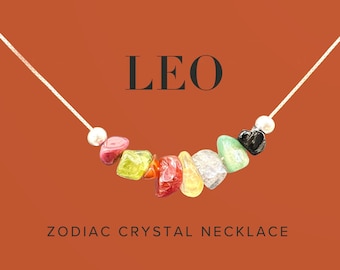 Leo Zodiac Necklace: Raw Crystal Birthstone, Sterling Silver