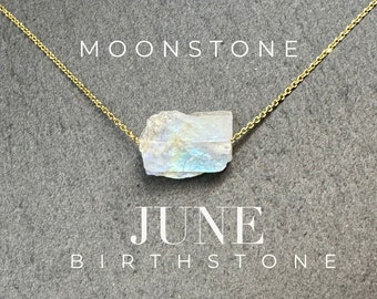 Raw Rainbow Moonstone Necklace: June Birthstone Crystal Pendant, June Birthday Gift