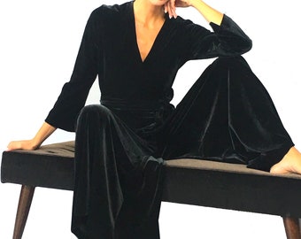 Black Velvet Loungewear-Velvet Jumpsuit- Women Homewear- Velvet Nightgown- Pyjama Femme-Comfy Loungewear-Burlesque Loungewear-Christmas gift