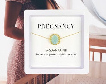 Aquamarine Pregnancy Necklace: Calming Aura, Sterling Silver, Mom-to-Be Gift