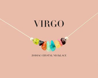 Virgo Zodiac Necklace: Raw Crystals, Sterling Silver Astrology Gift