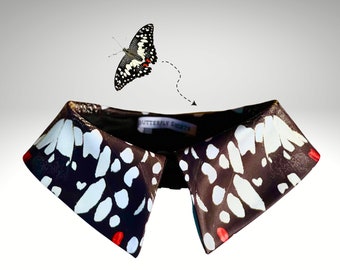 Chequered collar- Black and white  statement necklace, Black & white day collar, detachable collar, from butterfly wings, Butterfly wings