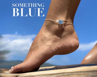 Aquamarine Bridal Anklet: Sterling Silver "Something Blue" Wedding Gift