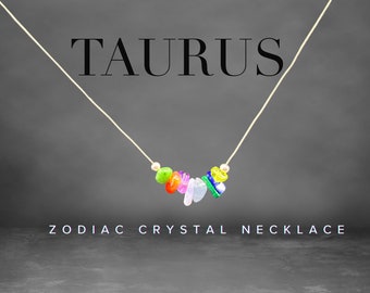 Taurus Zodiac Necklace: Raw Crystals, Sterling Silver Astrology Gift