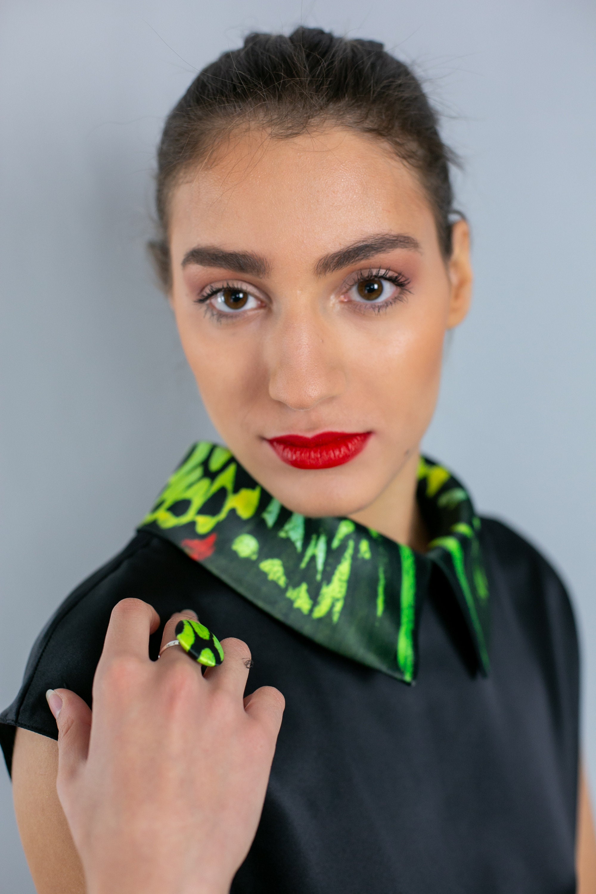 Black Silk Shirt Green Butterfly Top Silk Butterfly Top Etsy