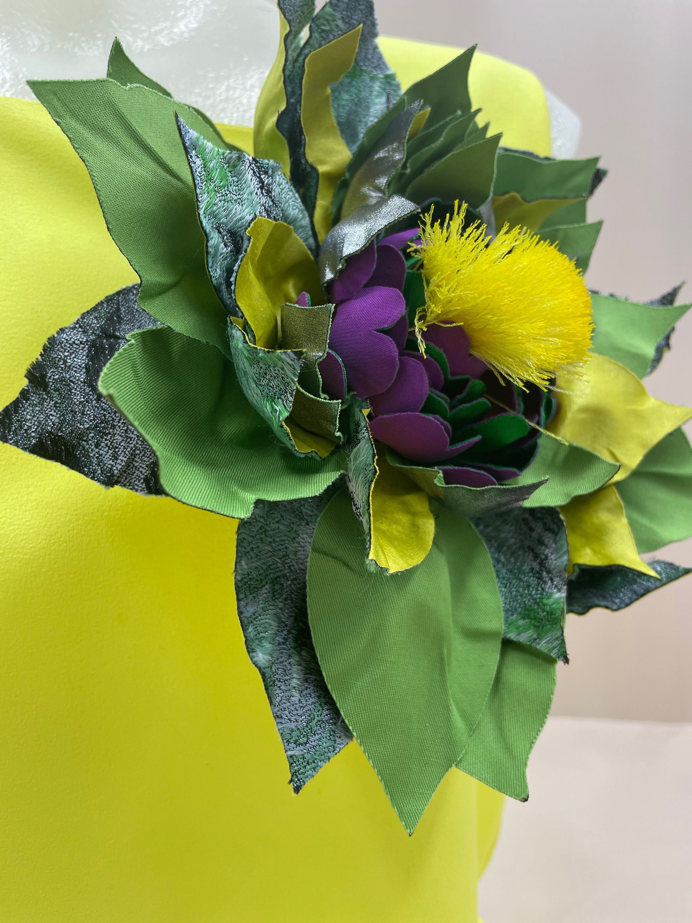 Handmade Silk Flower Brooch Green & Yellow Flower Brooch Etsy