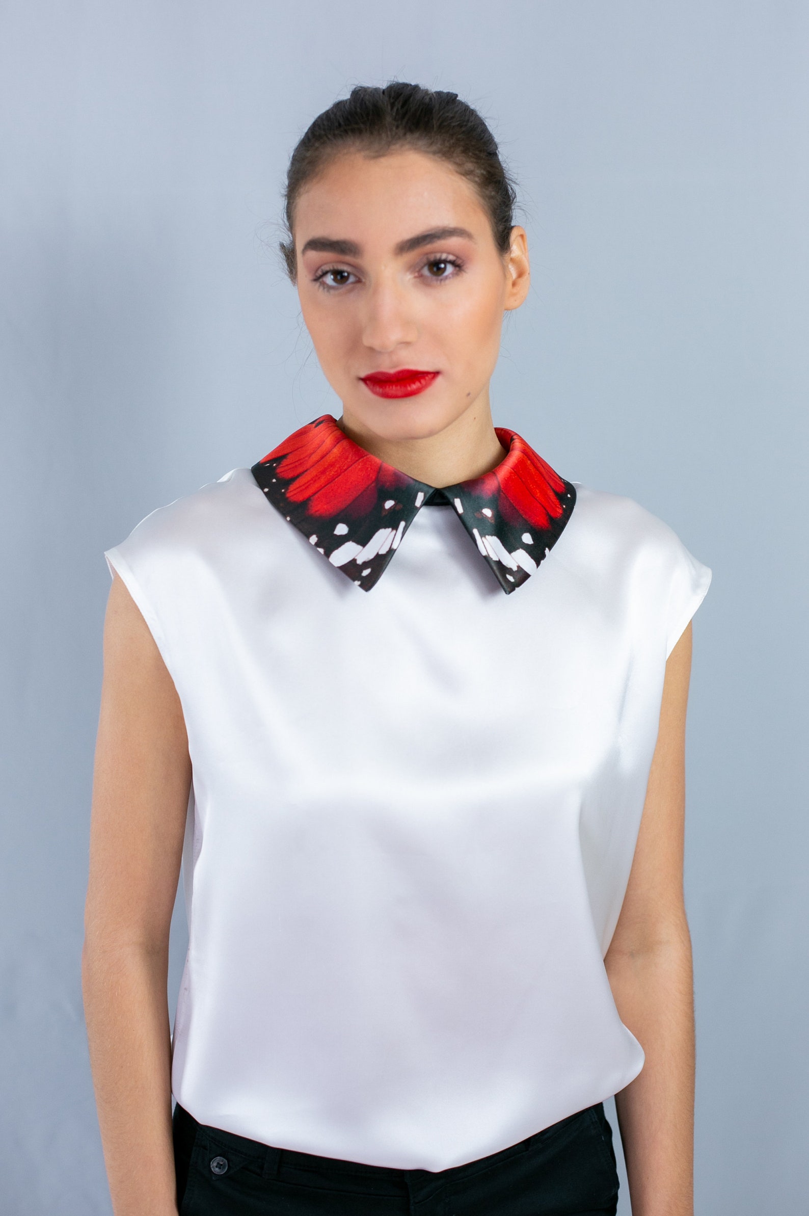 Butterfly embroidery collar shirt new white blouse