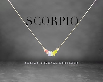 Scorpio Zodiac Necklace: Raw Crystals, Sterling Silver Astrology Choker